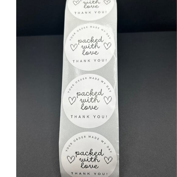 Hand Crafted Other - Set of 100 2" Round Handmade "Packed with Love" Stickers